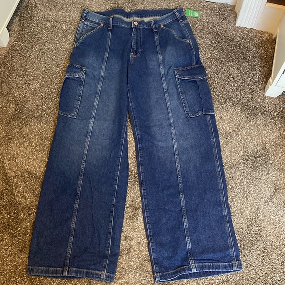 GAP 90’s Loose Cargo Mid Rise Jeans 32 14R Wide Leg NWT - Picture 1 of 10